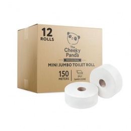 Toalettpapír, bambusz, 2 rétegű, nagytekercses, 18 cm átmérő, 150 m/tekercs, 12 tekercs, CHEEKY PANDA, fehér